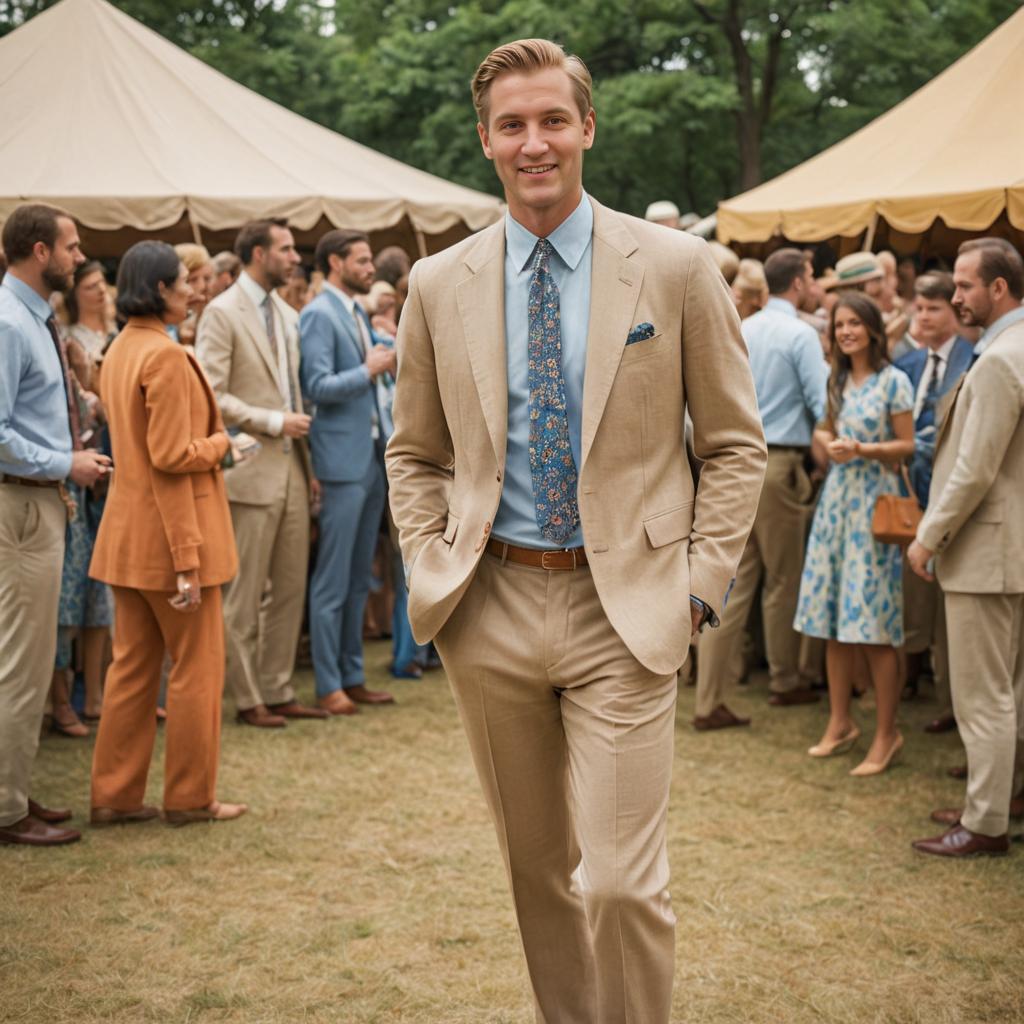 Dapper Man in Beige Suit at Outdoor Event