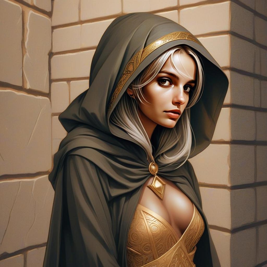 Mysterious Woman in Golden Outfit and Cloak