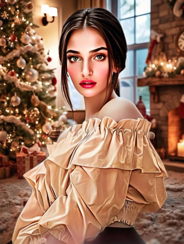 Elegant Woman in Christmas Decor