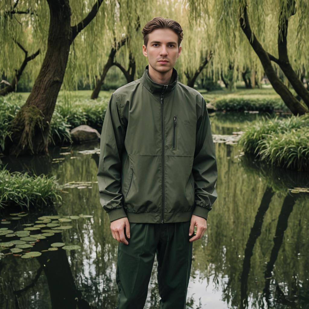 Man in Green Jacket by Serene Pond