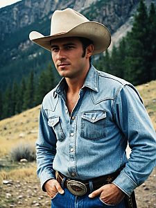 Man in Brokeback Mountain Cowboy Costume Outdoors Cinematic Portrait