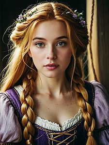 Young Woman in Medieval Dress with Braided Hair