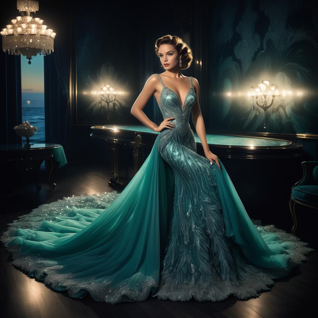 Glamorous Woman in Turquoise Gown