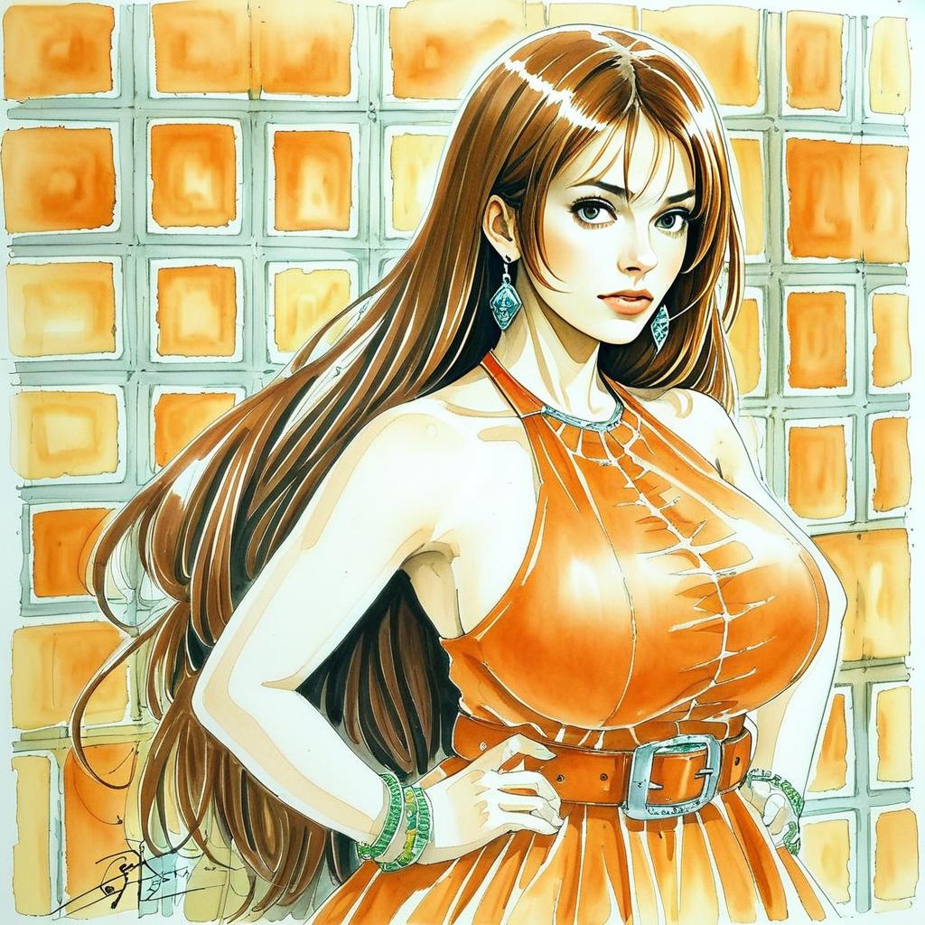 Confident Woman in Orange Dress