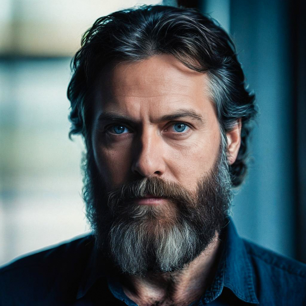 Close-up of a mature man with blue eyes and grey beard Close-up of a mature man with blue eyes and grey beard