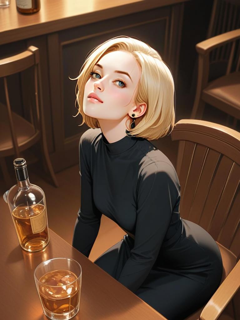 Elegant woman at bar with whiskey Elegant woman at bar with whiskey