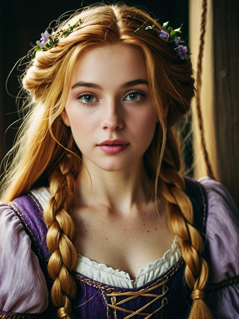 Young Woman in Medieval Dress with Braided Hair