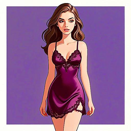 Woman Wearing Deep Burgundy Silk Slip Chemise Illustration