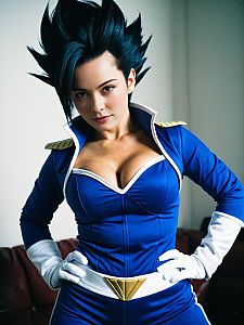 Woman in Blue Vegeta Costume Cosplay Inspired by Dragon Ball Z
