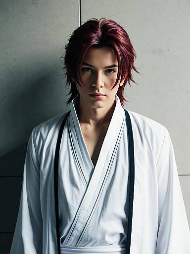 Realistic Sosuke Aizen Cosplay Man in White Anime Costume