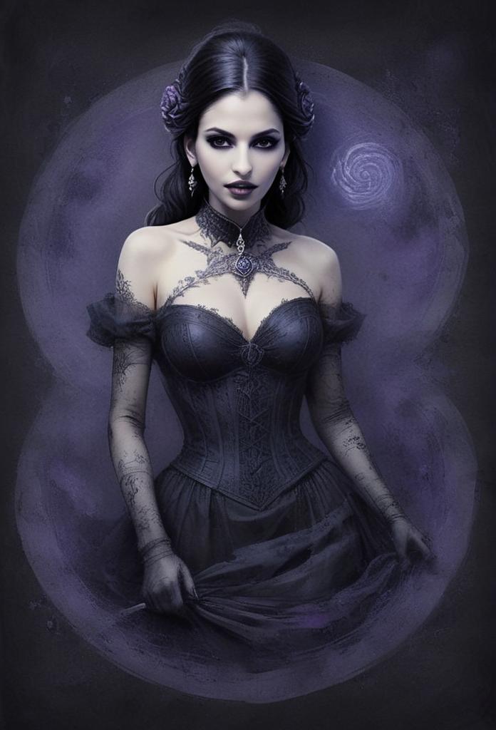 Mystical Gothic Woman in Black Corset Digital Artwork