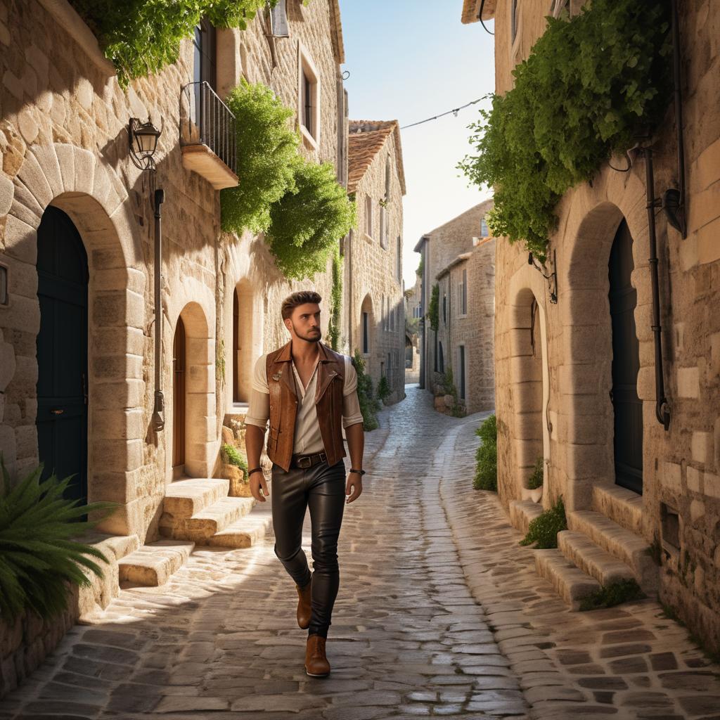 Fashionable man in Mediterranean stone alley