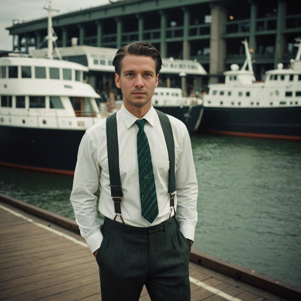 Classic Styled Man on Dock with Boats