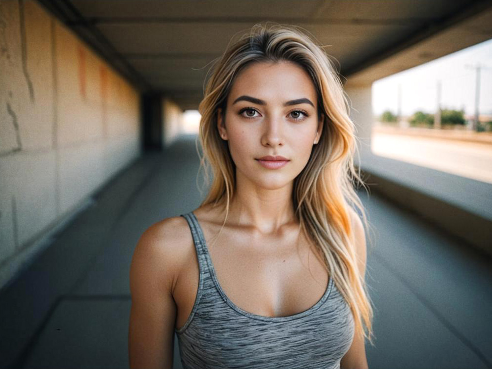 Confident Woman with Blonde Hair in Urban Setting