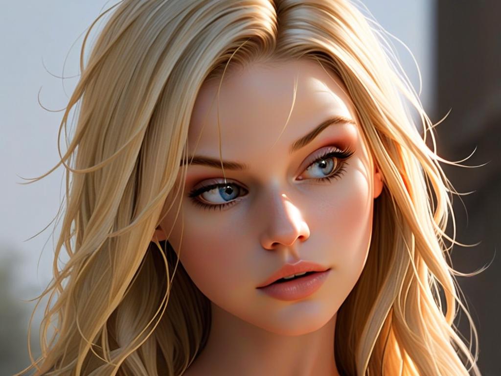 Hyper-Realistic Digital Portrait of Blonde Woman with Blue Eyes