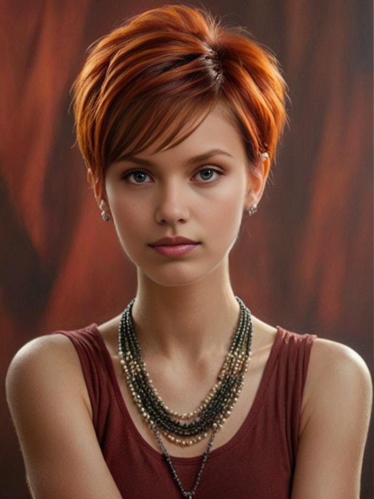 Stylish Woman with Orange Pixie Haircut