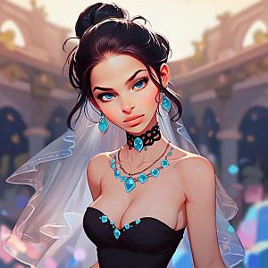 Elegant Woman with Blue Eyes in Black Dress