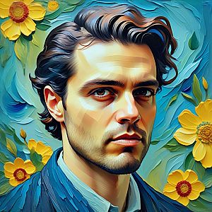 Serious Young Man with Yellow Flowers