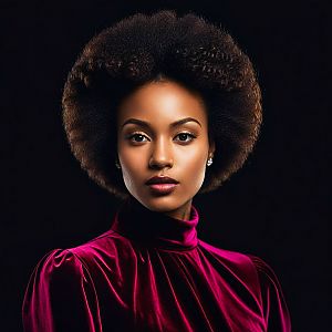 Elegant Woman with Afro in Burgundy Velvet