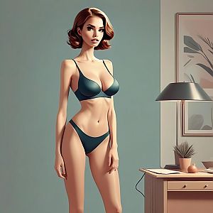 Stylized Woman in Dark Teal Lingerie