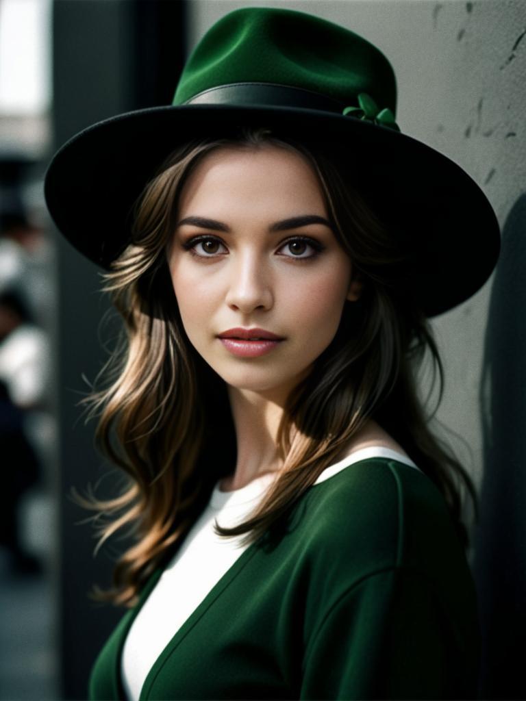 Elegant Portrait of a Young Woman in Green Hat