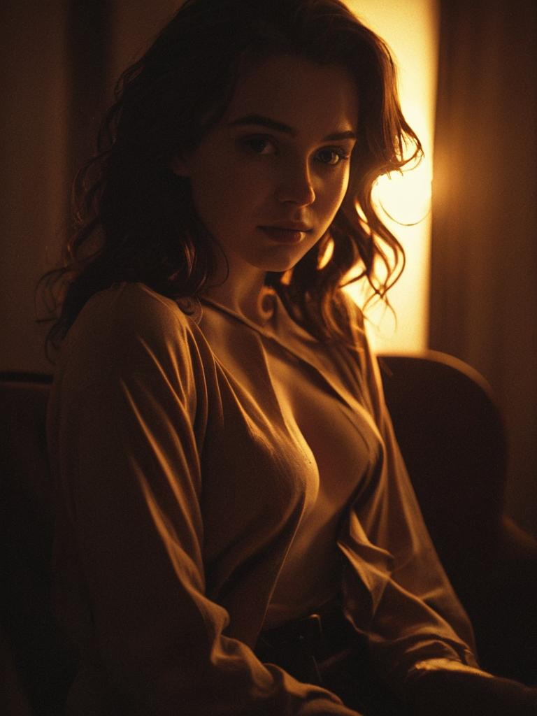 Moody Portrait of Woman in Warm Soft Lighting