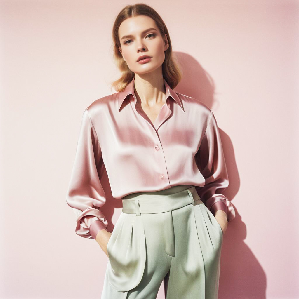 Elegant Fashion Portrait of Woman in Pink Blouse