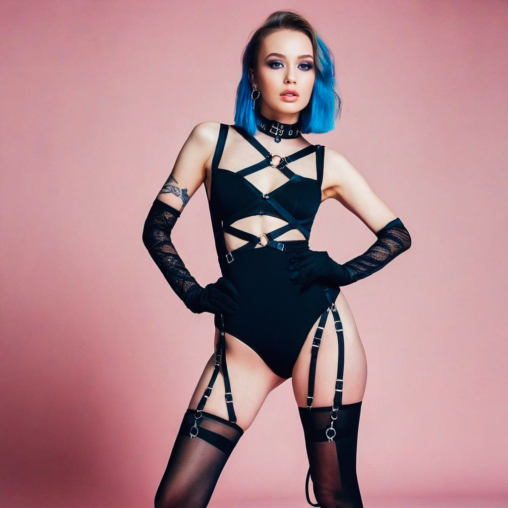 Confident Woman with Blue Hair in Edgy Fashion