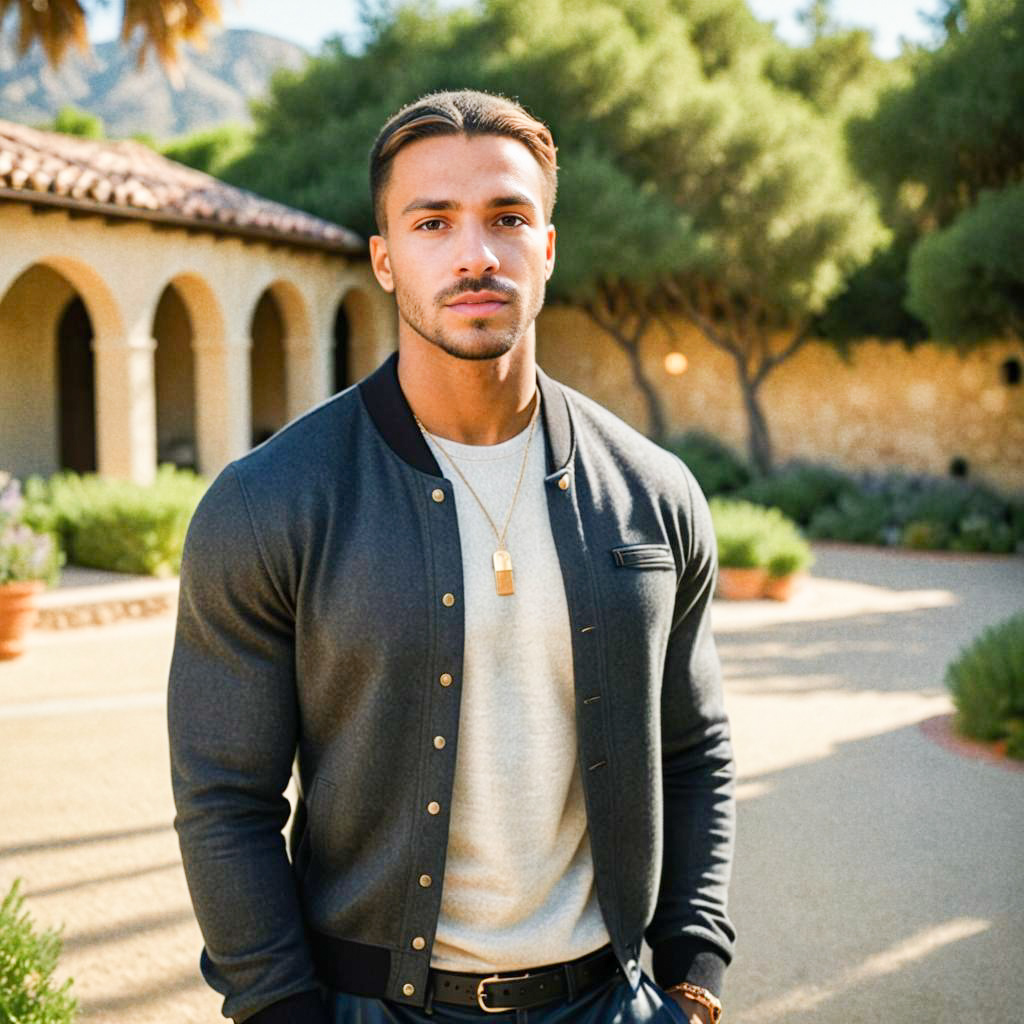 Confident Man in Mediterranean Courtyard