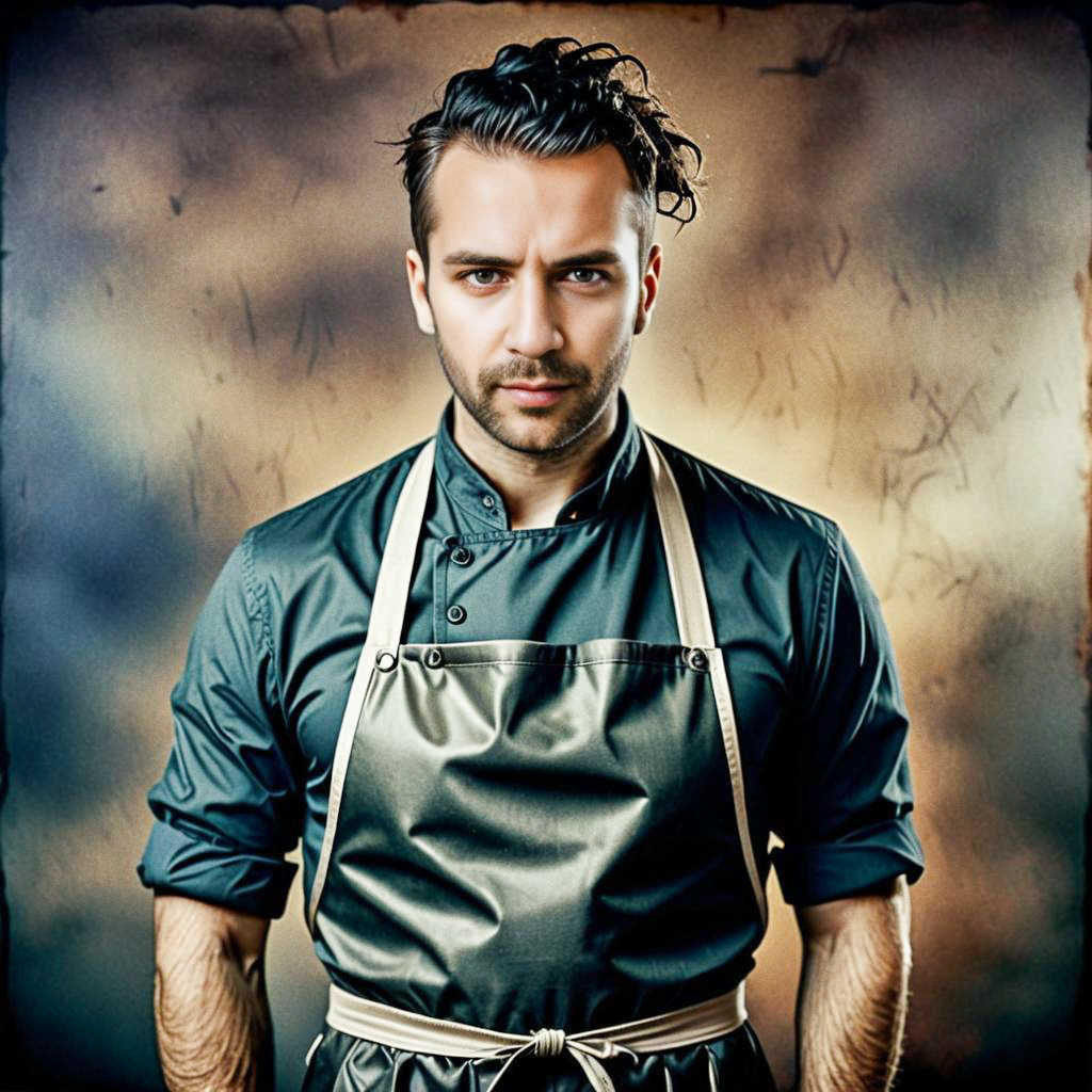 Confident Male Chef in Stylish Black Apron