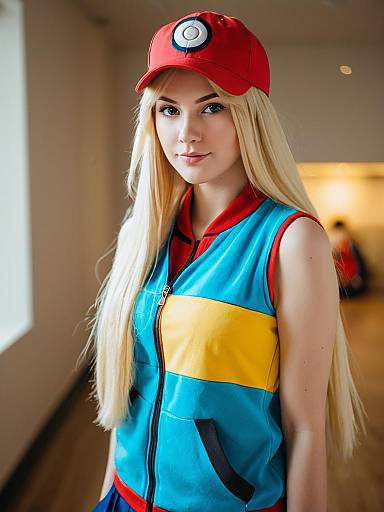 Ace Pokémon Trainer Woman in Realistic Costume and Red Poké Ball Cap