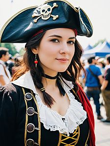Woman in Pirate Costume at Cosplay Festival Candid Portrait