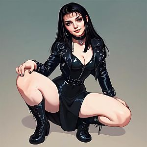 Confident Woman in Black Leather Outfit