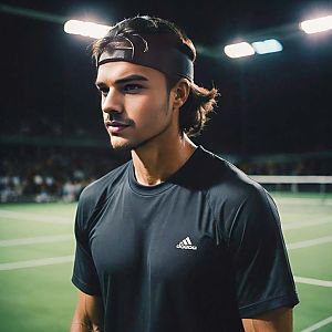 Confident Young Man on Tennis Court