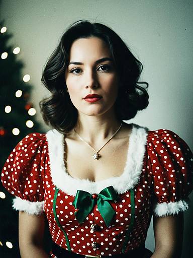 Woman in Christmas Dress Waist Up Editorial Portrait Photorealistic