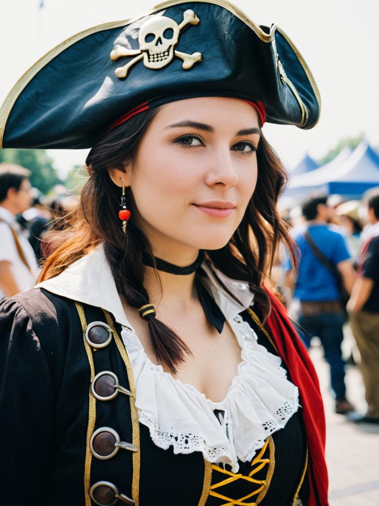 Woman in Pirate Costume at Cosplay Festival Candid Portrait