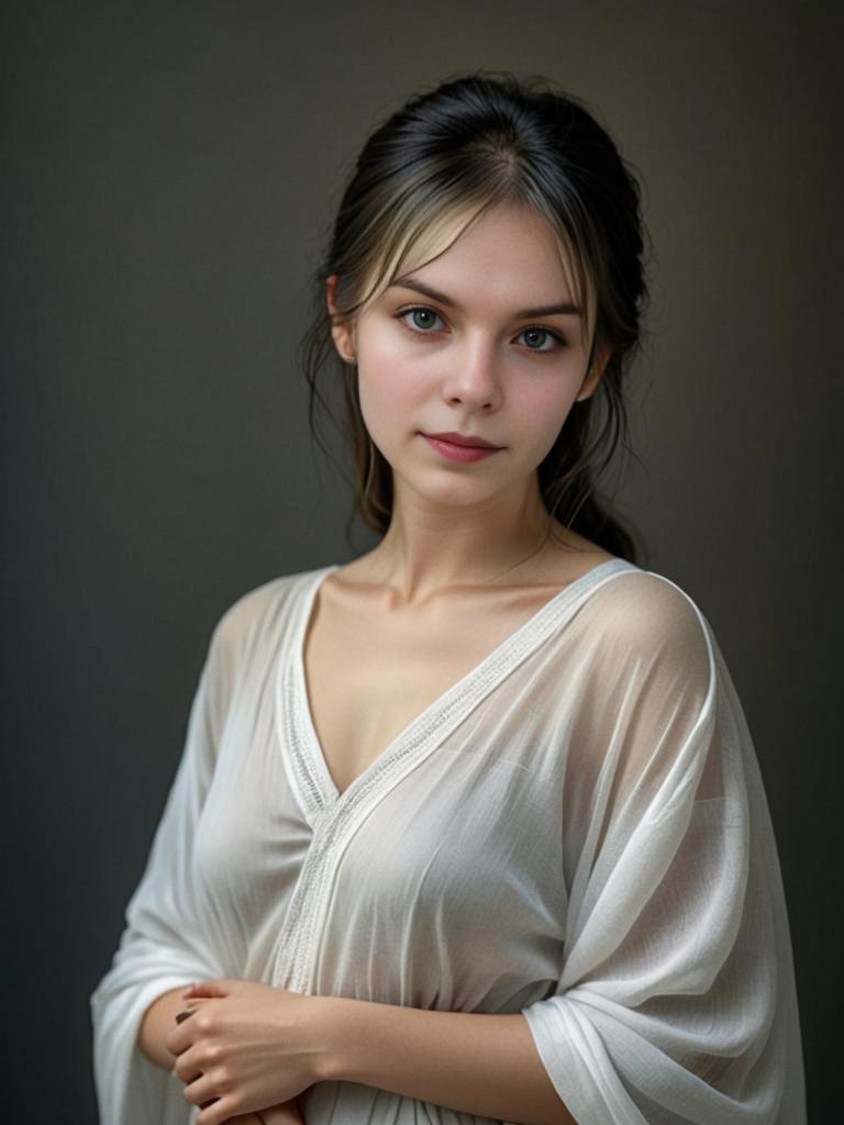 Ethereal Portrait of a Young Woman in Sheer Blouse