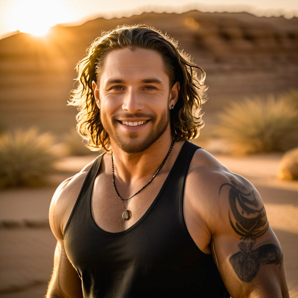 Confident Man in Desert at Sunset