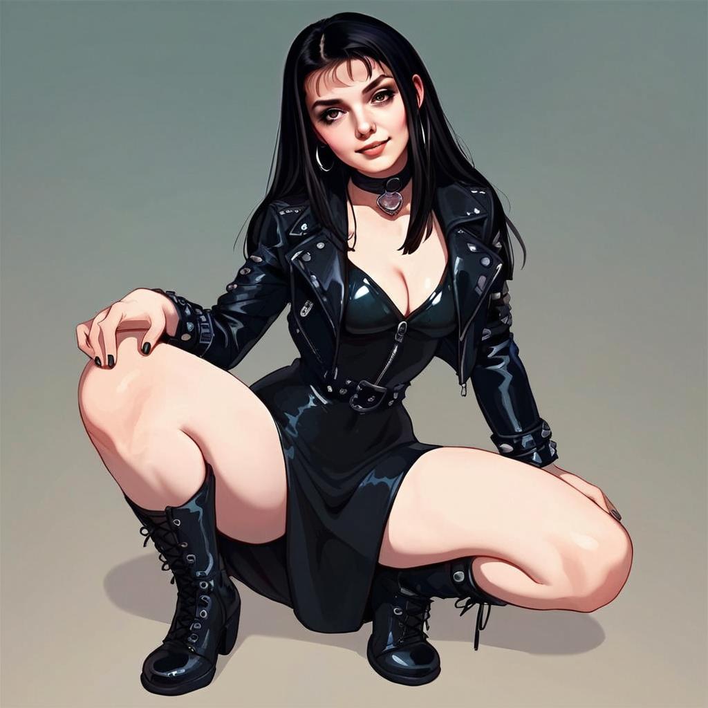 Confident Woman in Black Leather Outfit