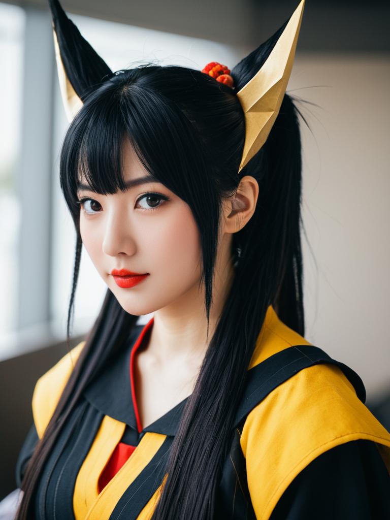 Akari Raigou Cosplay Portrait with Golden Horn Accessories