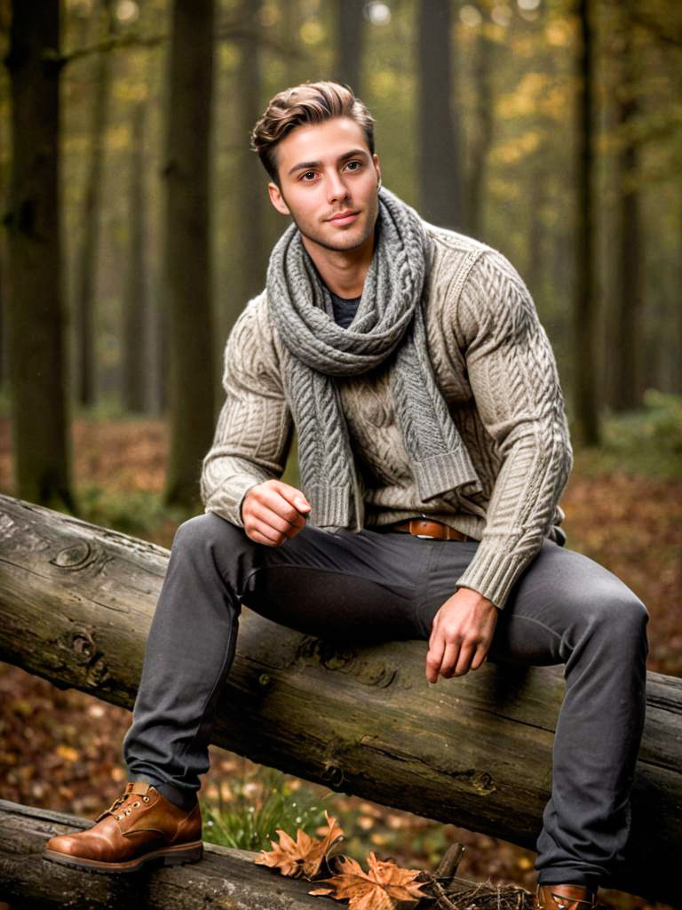 Stylish Man in Autumn Forest