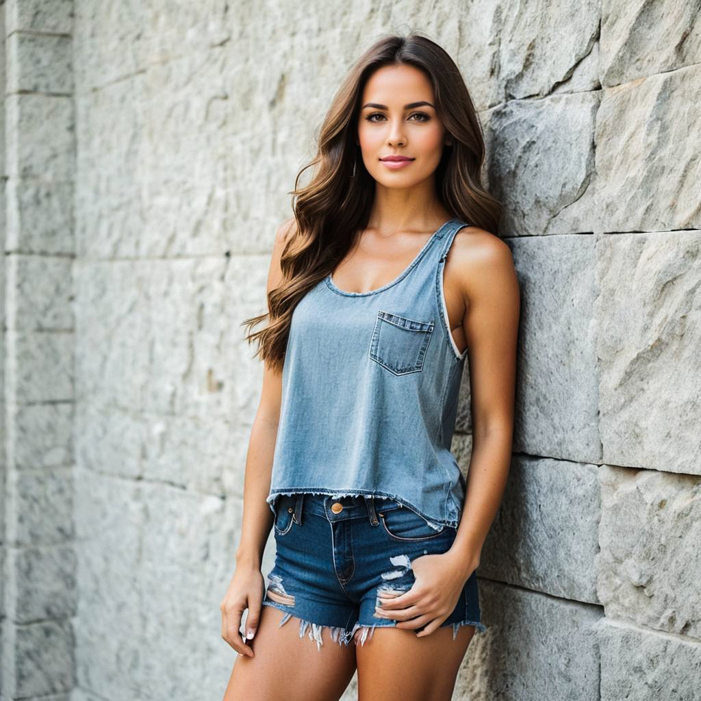 Confident Young Woman in Denim Outfit