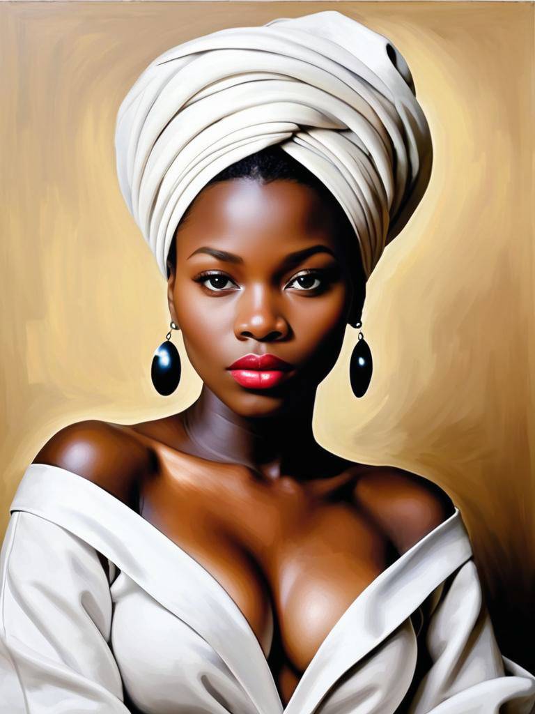 Elegant Woman Portrait with Head Wrap and Earrings