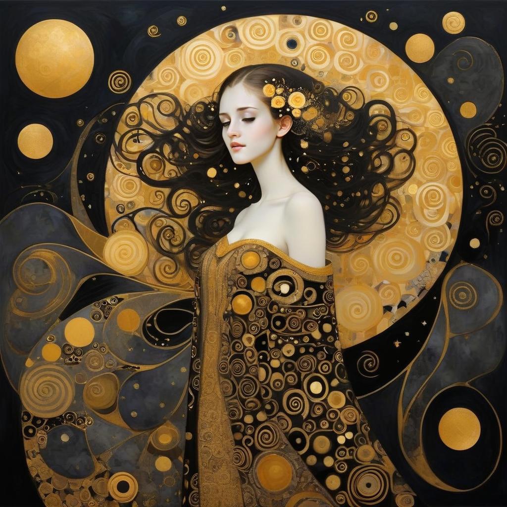 Surreal Woman in Golden Robe - Ethereal Art Nouveau Style