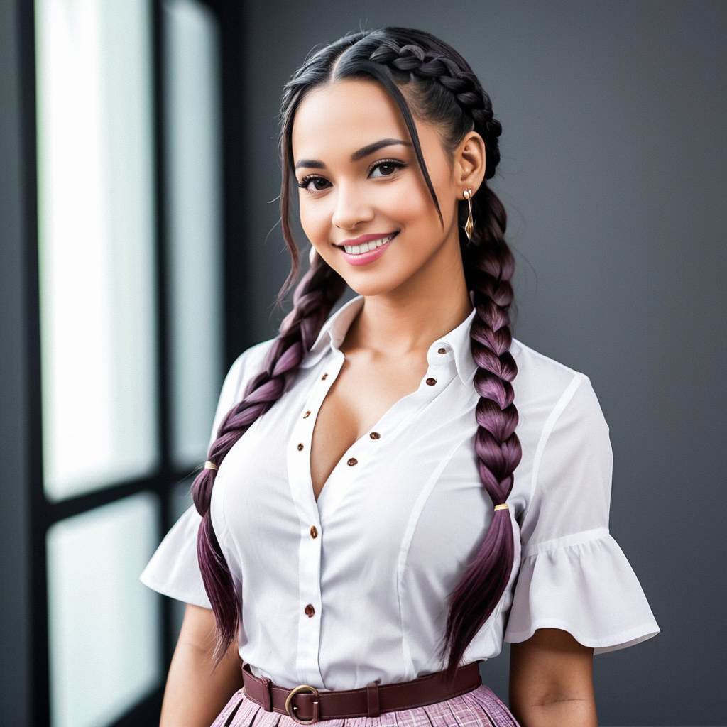 Young Woman with Braided Hair in Modern Interior