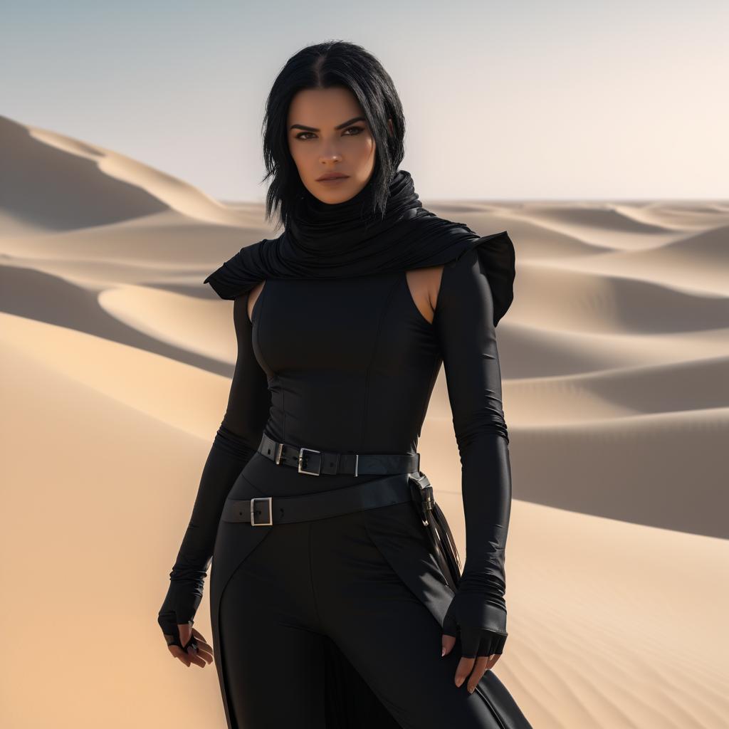 Woman in Black Outfit in Desert Landscape