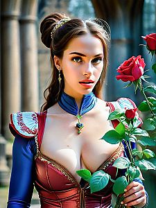Young Woman in Renaissance Costume with Red Roses
