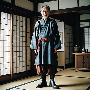 Elderly Man in Traditional Japanese Room