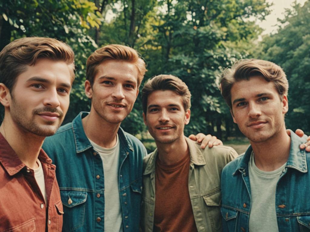 Nostalgic Photo of Four Friends in a Park