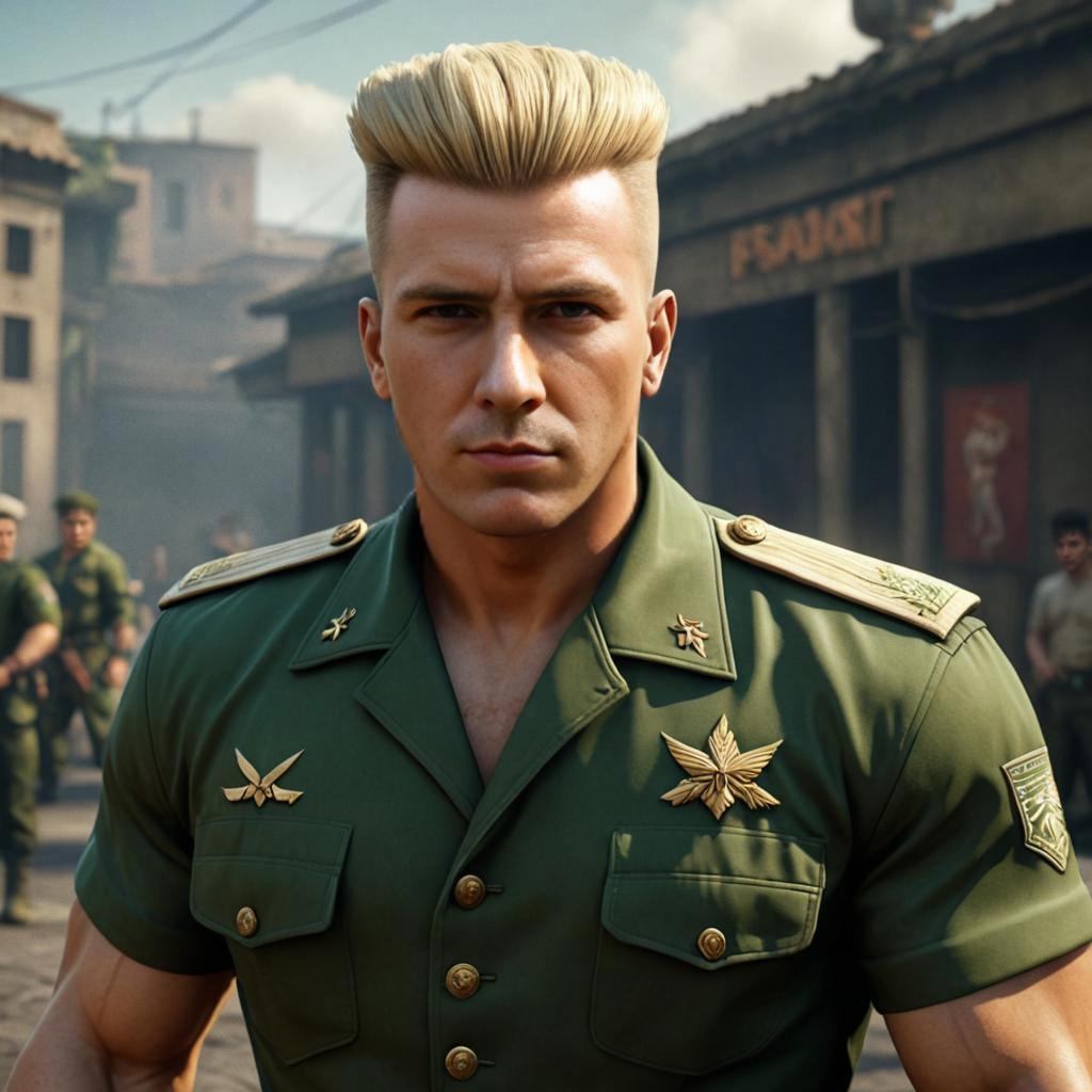 Man Dressed as Guile from Street Fighter